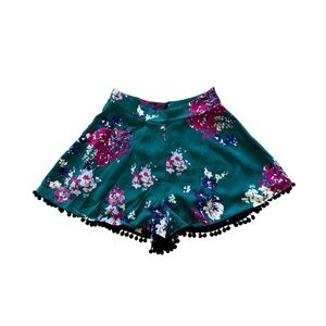 Eclair Green Floral Pom Pom Summer Flowy Shorts (NWT)